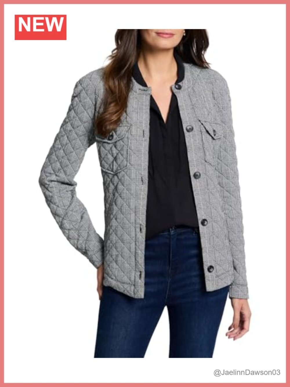 Plaid Perfection Knit Blazer Jacket Button Front Band Collar Long Sleeve